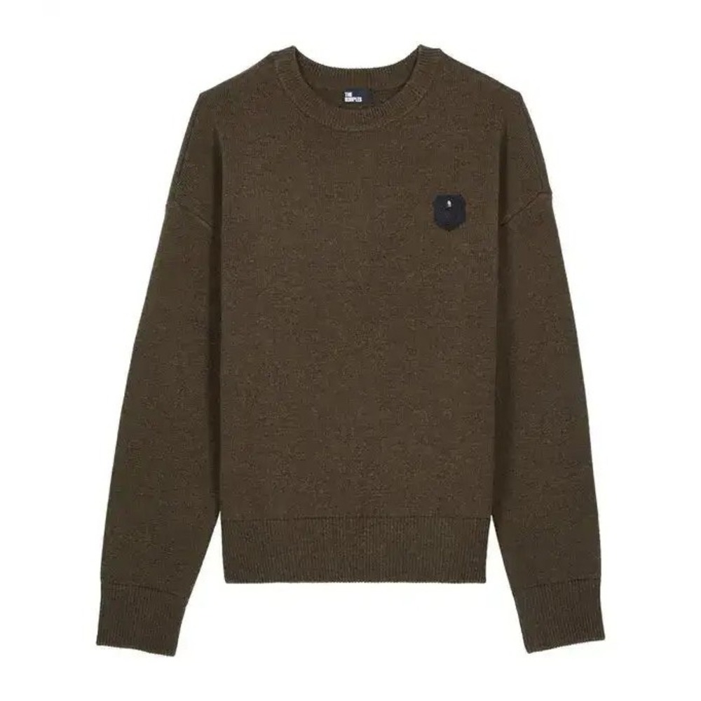 The Kooples Men's Wool Blend Crest Knit Crew Neck Sweater Olive Green XL $395